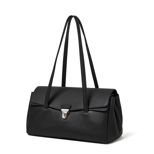 Sleek Pebbled Grain Texture Flap Genuine Leather Tote Clutch Bag