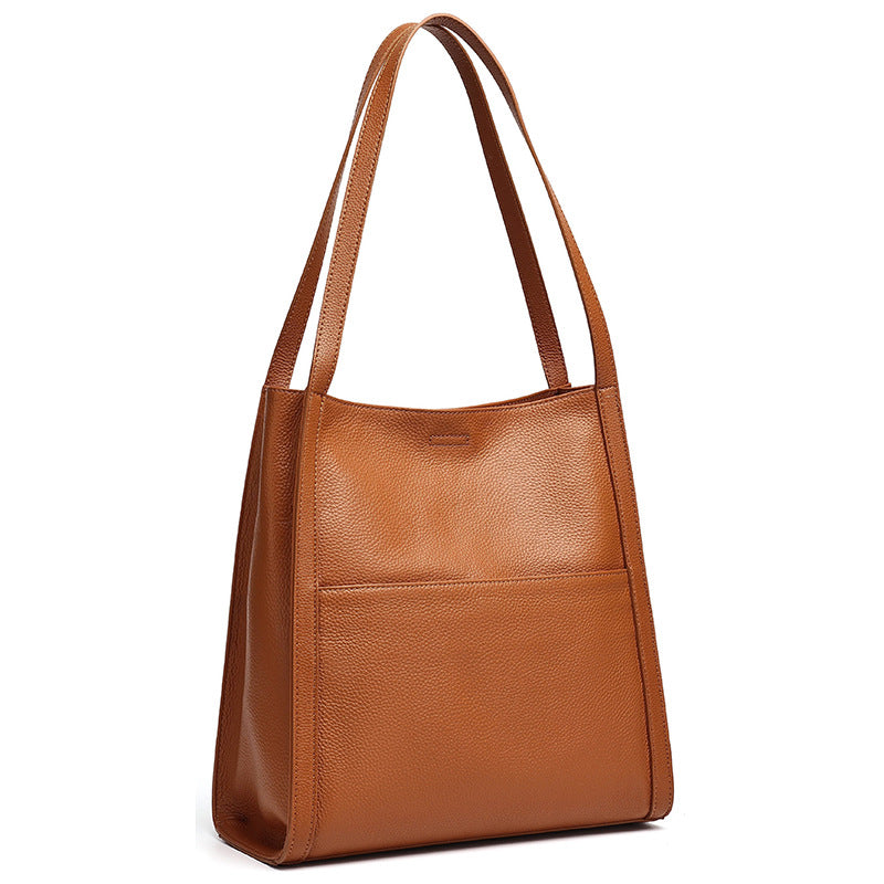 Supple Genuine Leather Spacious Tote Clutch Bag