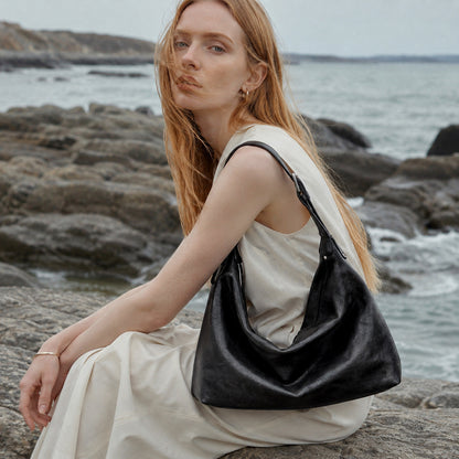 Supple Slouchy Genuine Leather Crescent Hobo Clutch Bag