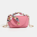 Elegante Retro Handtasche aus echtem Leder mit Kette und Seidenschal zum Umhängen