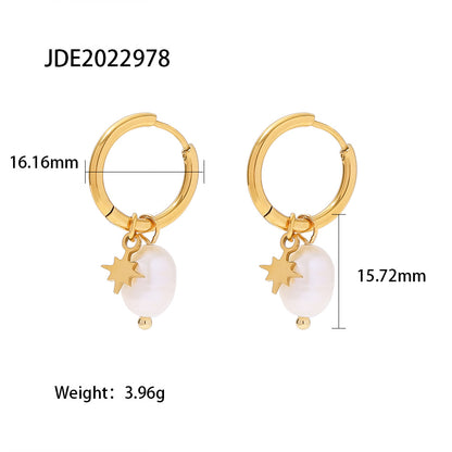 Natural Freshwater Pearl Earrings with Star Pendants
