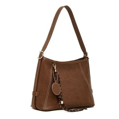 Artisan Stitched Genuine Leather Bag - Vintage Western Shoulder Tote with Tassel