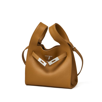 Classic Genuine Leather Chic Daily Crossbody Bucket Bag