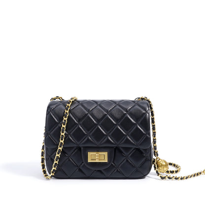 Timeless Petite Sheepskin Leather Quilted Flap Clutch Bag with Golden Ball Chain