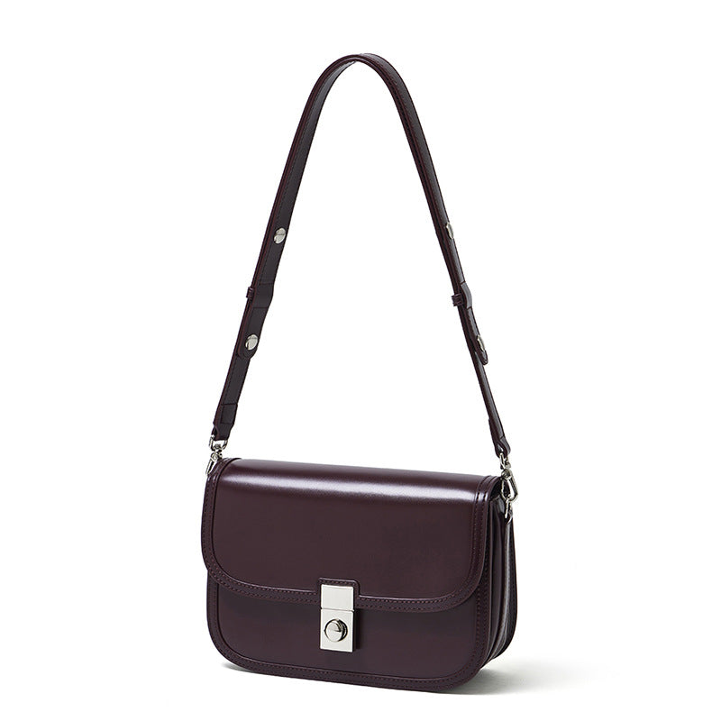 Vintage Sleek Plain Cowhide Genuine Leather Shoulder Messenger Bag