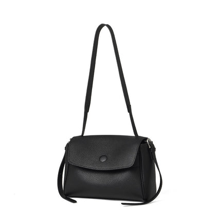 Sac bandoulière à rabat en cuir véritable grain litchi avec bandoulière réglable