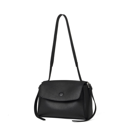 The Lychee Grain Genuine Leather Flap Crossbody Bag with Adjustable Strap