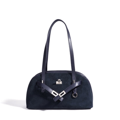 Sleek Soft Suede Genuine Leather Curved Clutch Bag