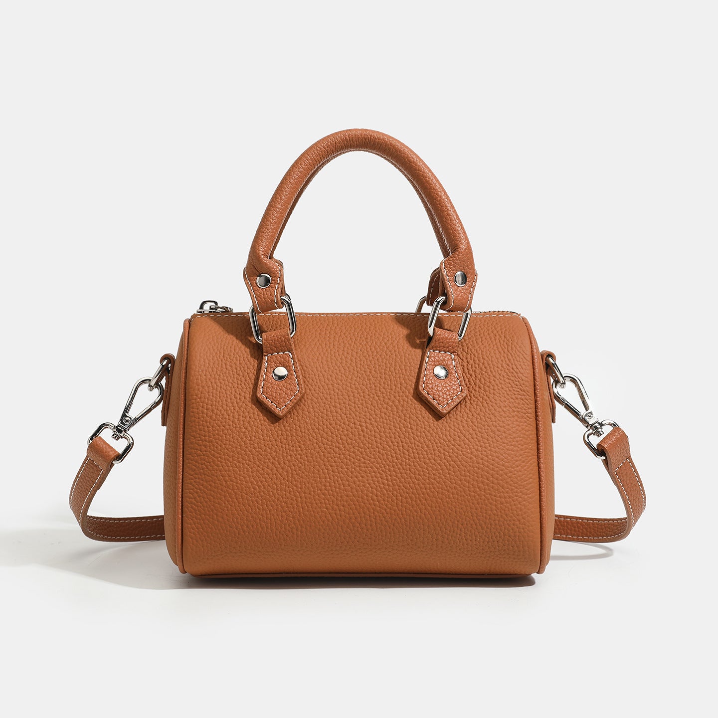 Retro Luxury Pebbled Genuine Leather Boston Clutch Bag