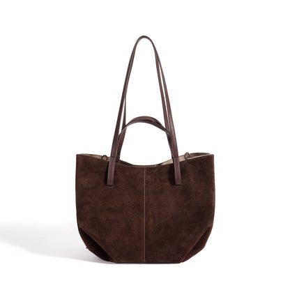 Vintage Suede Genuine Leather Tote Clutch Bag with Coin Pouch