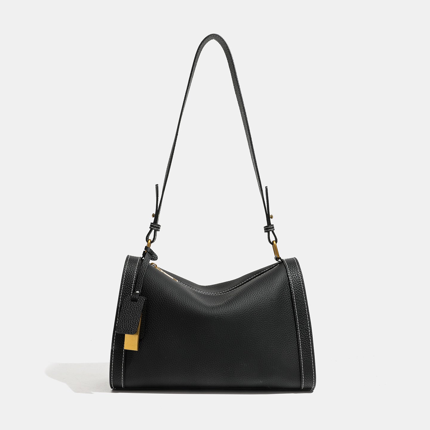 Casual Slouchy Pebbled Genuine Leather Shoulder Boston Bag