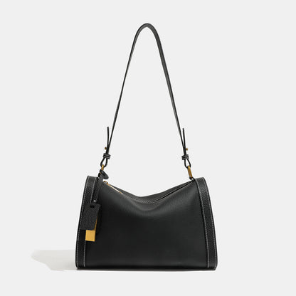 Casual Slouchy Pebbled Genuine Leather Shoulder Boston Bag