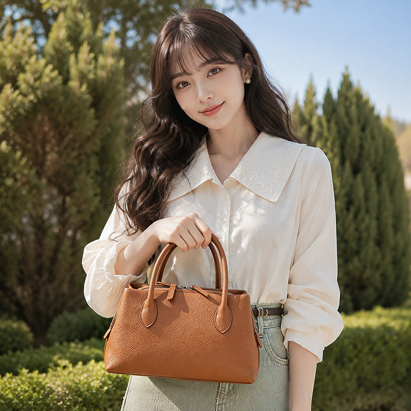 Antique Pebbled Genuine Leather Mini Tote Clutch Bag