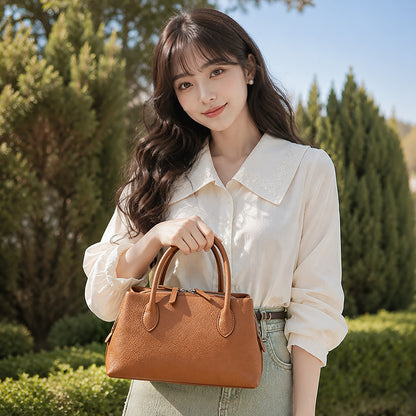 Antique Pebbled Genuine Leather Mini Tote Clutch Bag