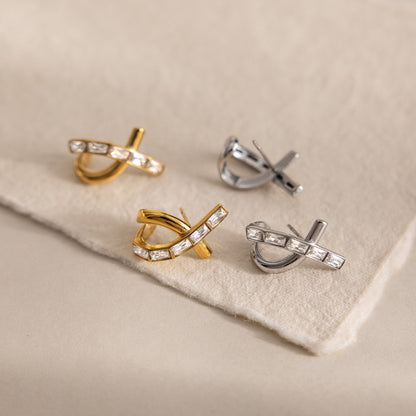 Luxury Majestic Baguette Criss Cross Intertwined Earrings