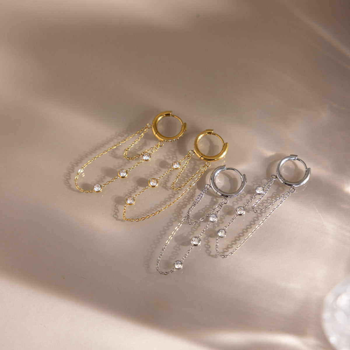 Modern Luxury Double Layer Station Chain Earrings