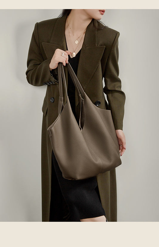 The Ethereal V-Cut Genuine Leather Bag | Minimalist Pebbled Hobo Tote