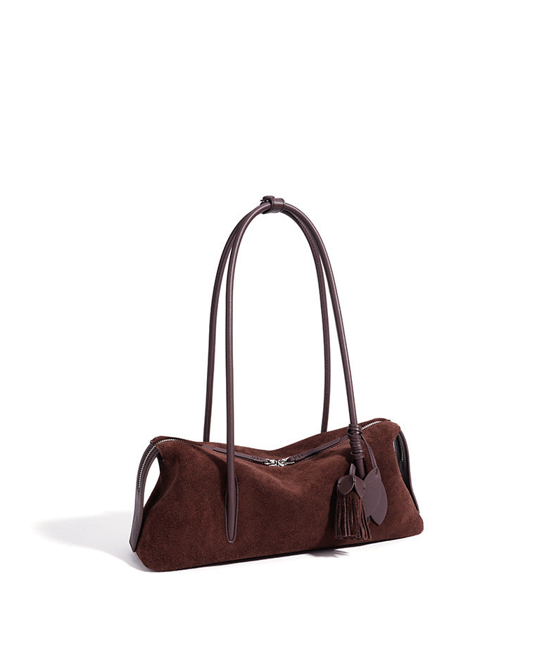 Chic Matte Genuine Leather Baguette Clutch Bag