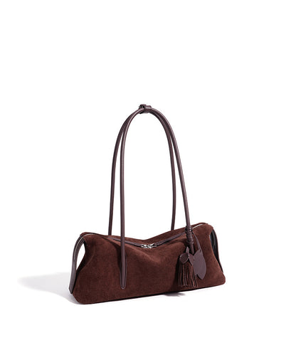 Chic Matte Genuine Leather Baguette Clutch Bag
