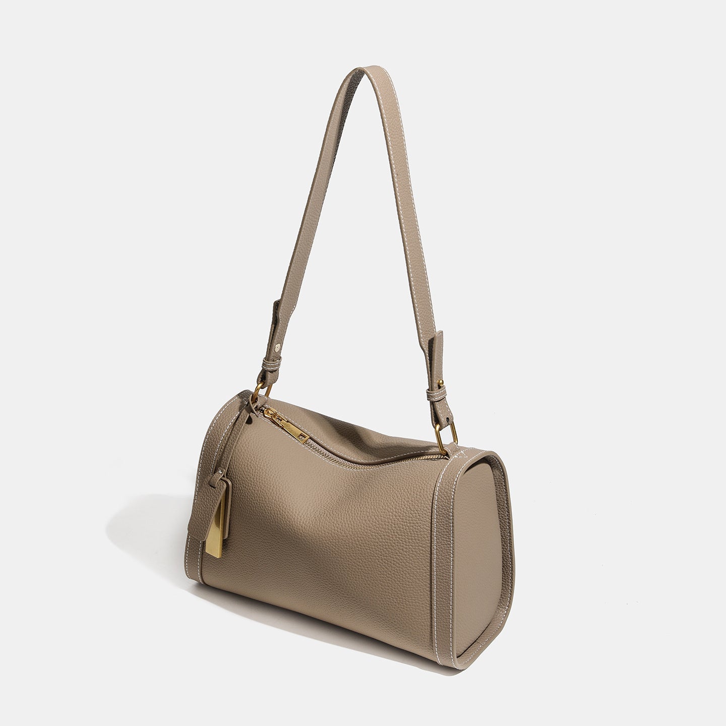 Casual Slouchy Pebbled Genuine Leather Shoulder Boston Bag