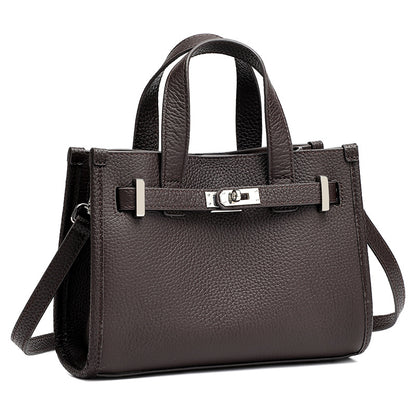Minimalist Pebbled Genuine Leather Kelly Clutch Bag with Metal Turn Lock