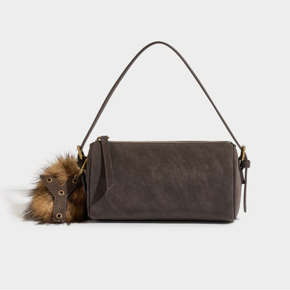 Rustic Matte Genuine Leather Cylinder Distressed Crossbody Clutch Bag