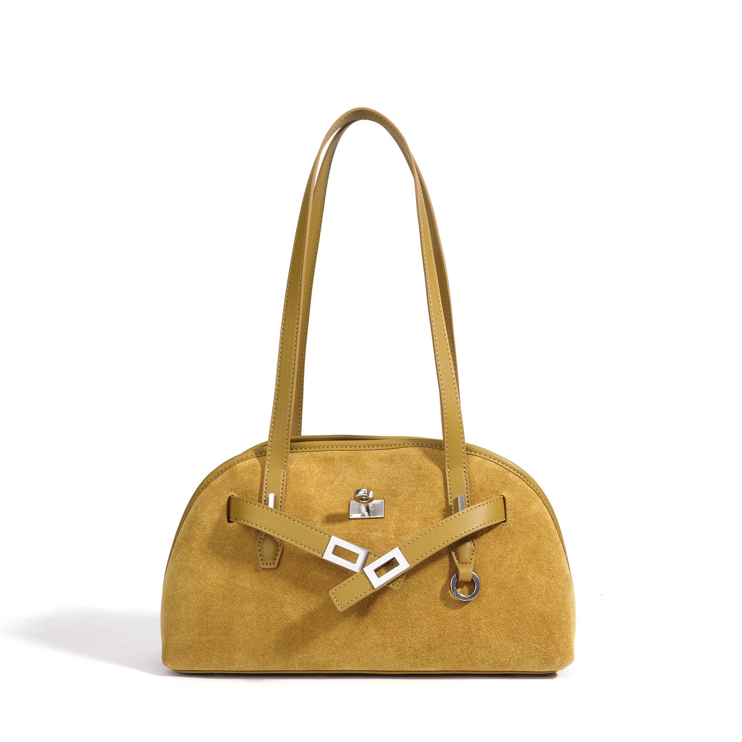 Sleek Soft Suede Genuine Leather Curved Clutch Bag