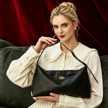Elegant Quilted Sheepskin Leather Hobo Clutch Bag