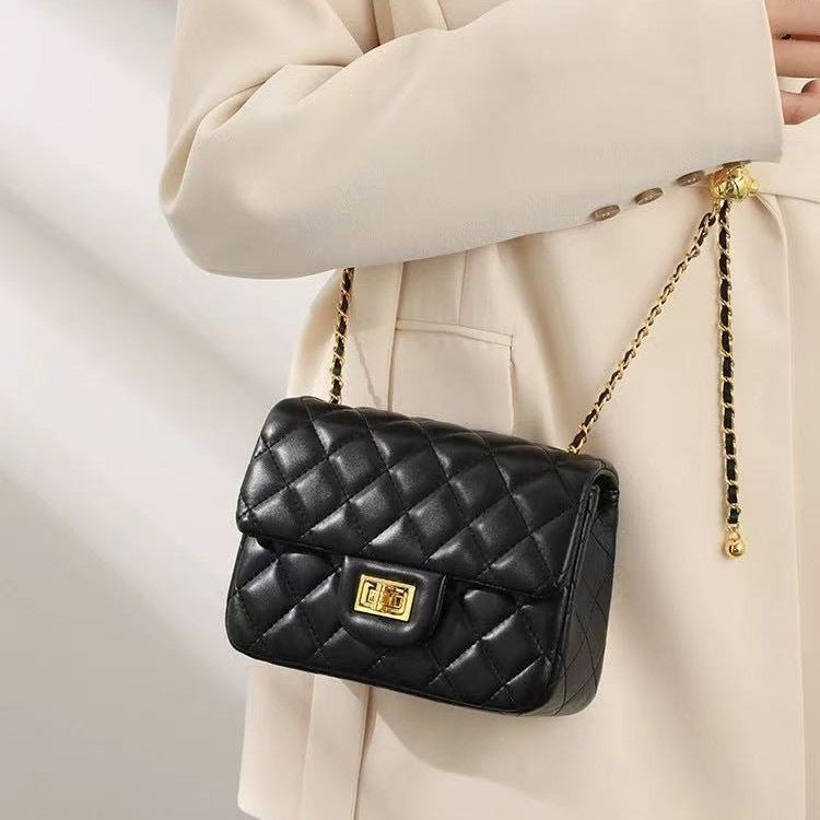 Timeless Petite Sheepskin Leather Quilted Flap Clutch Bag with Golden Ball Chain