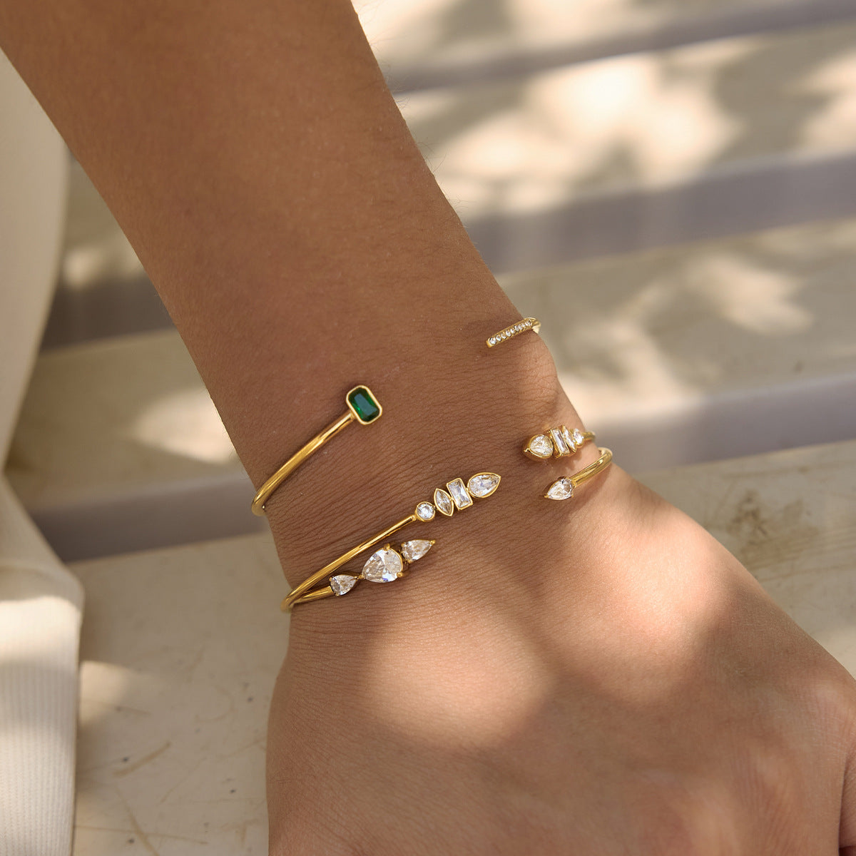 Geometric Silhouette Sculptural Open Cuff Stacking Bracelet
