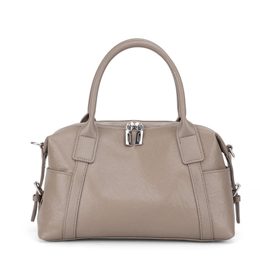 Minimalist Barrel Genuine Leather Satchel