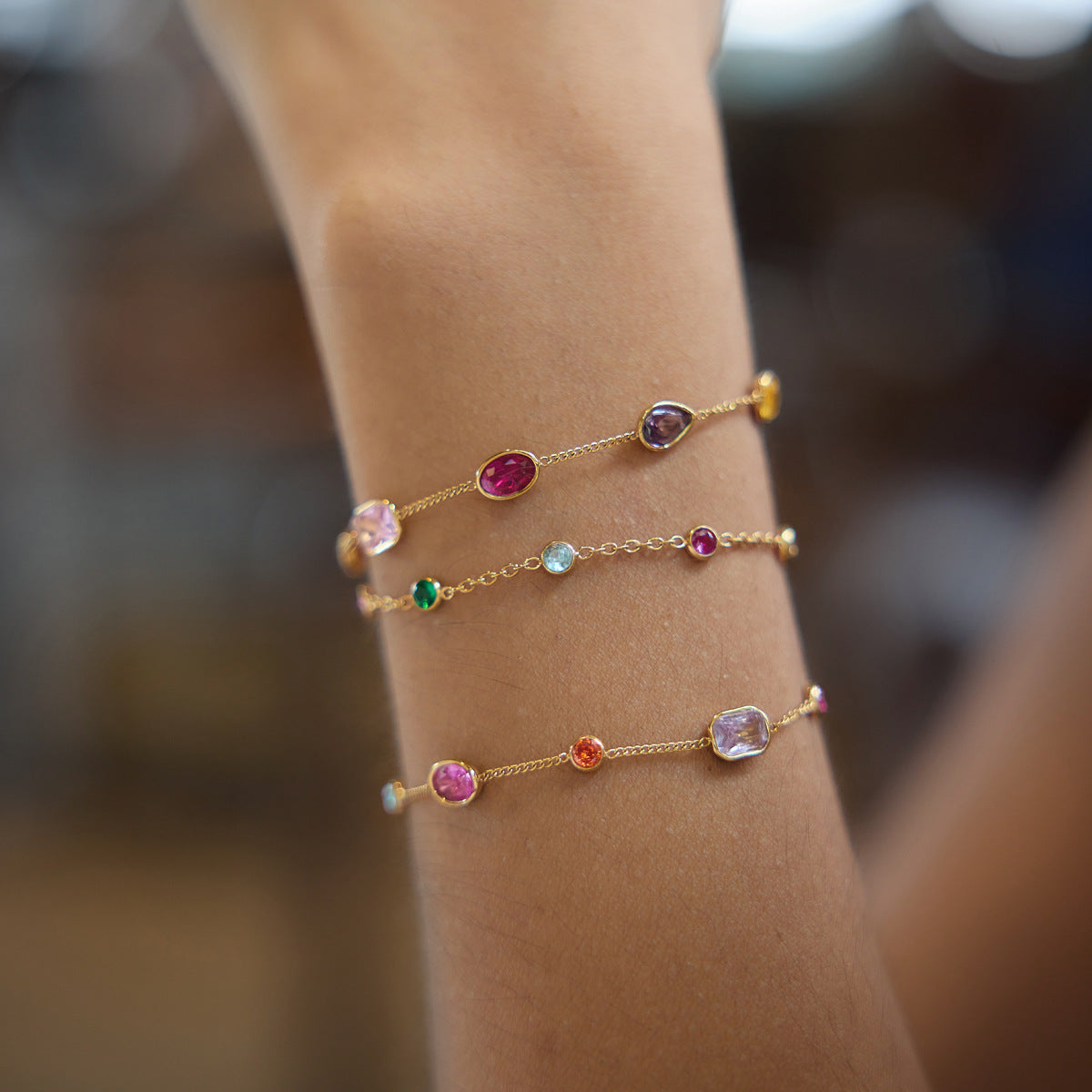 Chromatic Gradient Geometric Luminary Stacking Bracelet