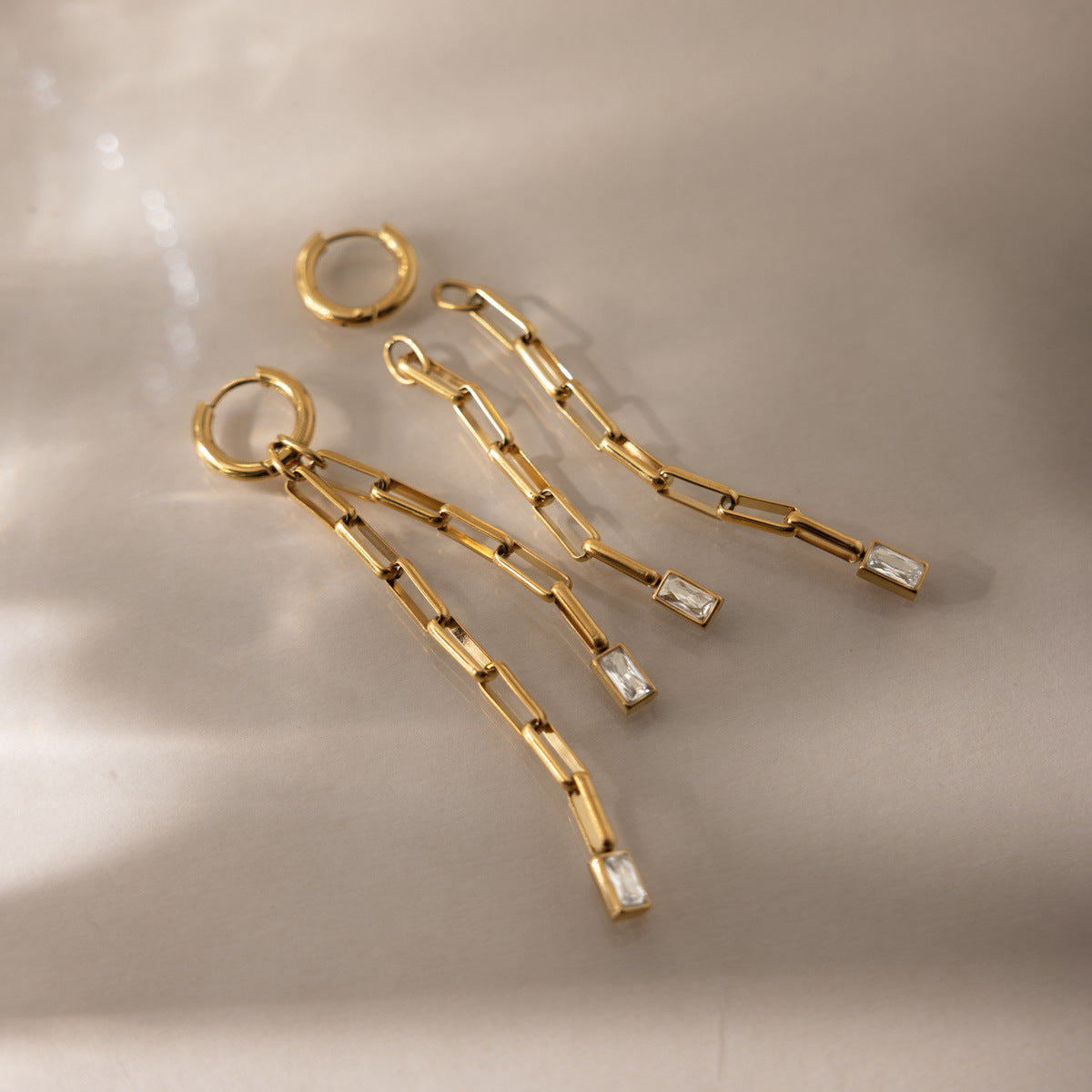 Elegant Moving Baguette Tassel Drop Earrings