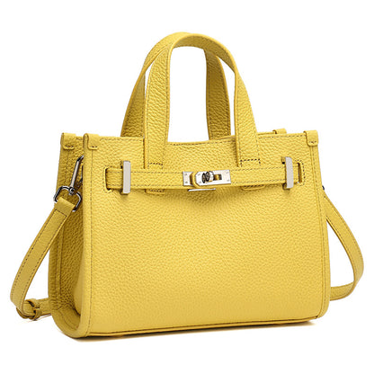 Minimalist Pebbled Genuine Leather Kelly Clutch Bag with Metal Turn Lock