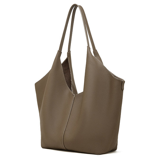 The Ethereal V-Cut Genuine Leather Bag | Minimalist Pebbled Hobo Tote