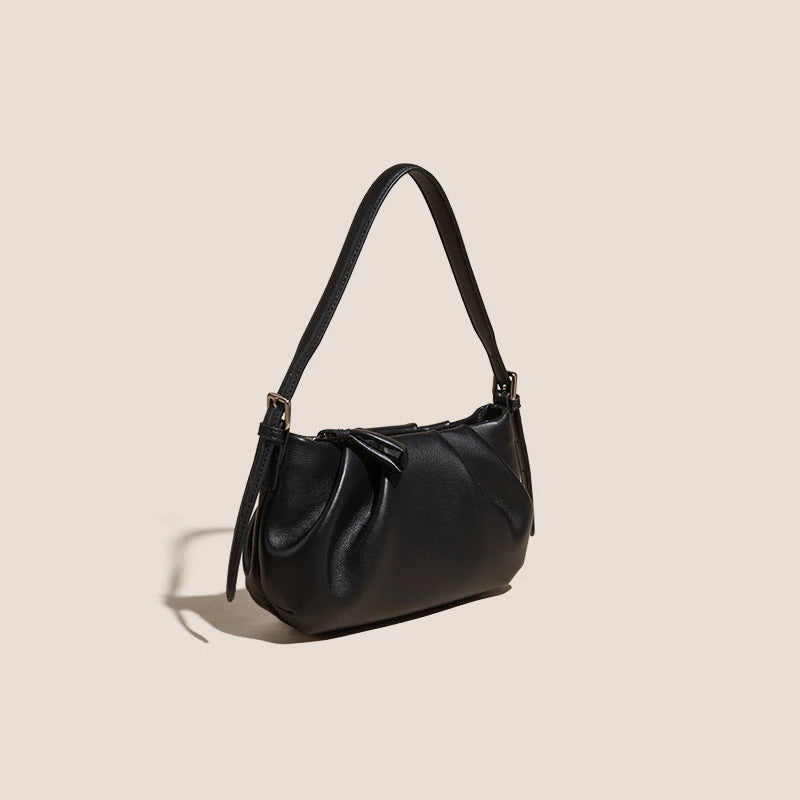 The Soft Genuine Leather Ruched Hobo Shoulder Bag with Adjustable Strap