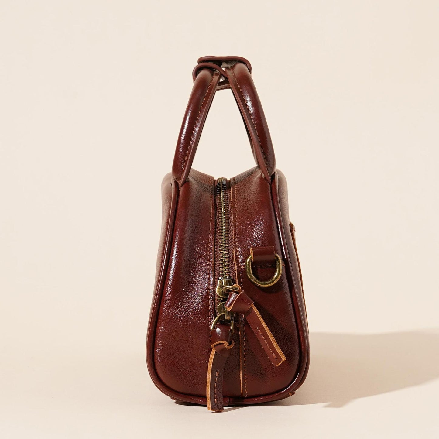 The Vintage Dome Genuine Leather Mini Boston Crossbody Bag with Top Handle