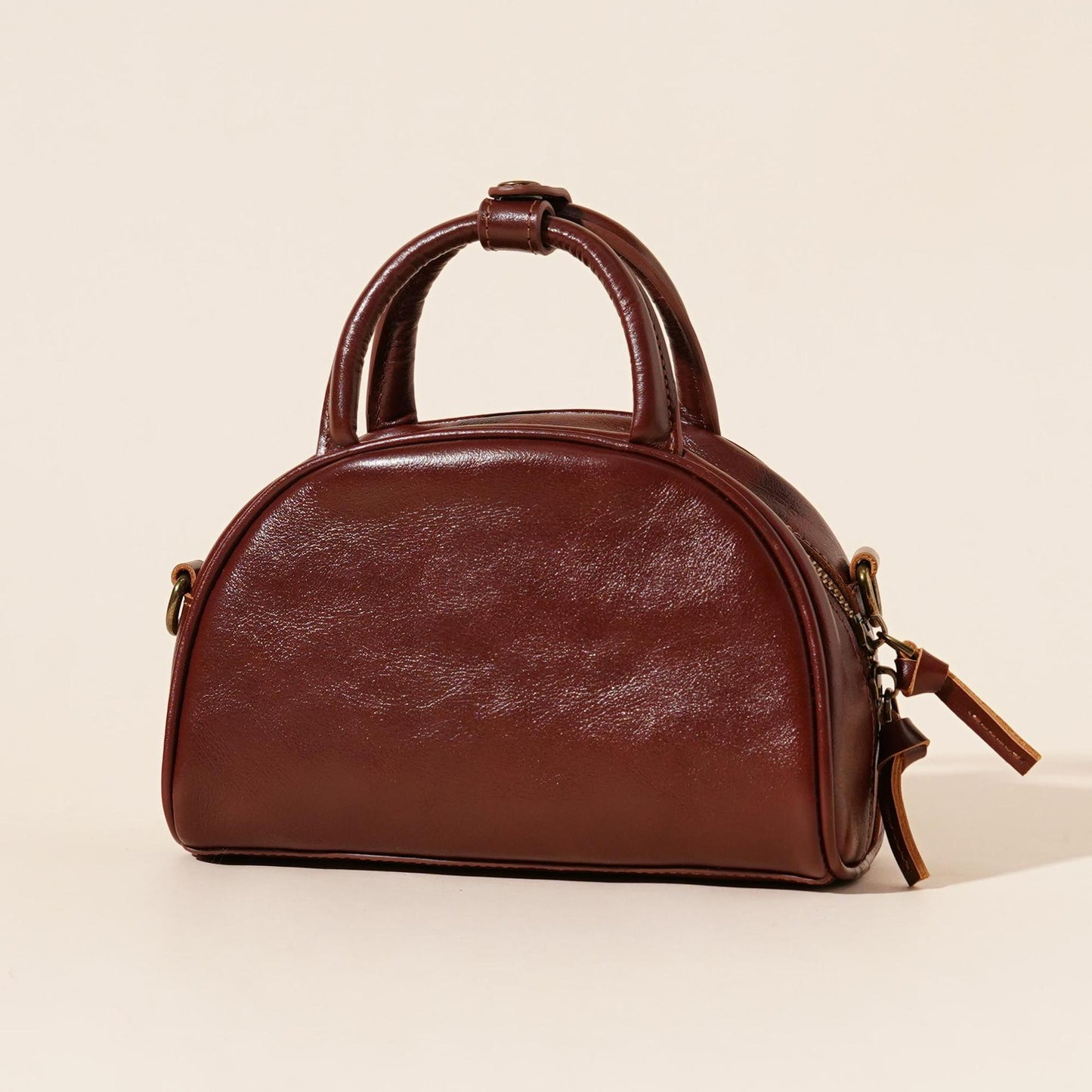 The Vintage Dome Genuine Leather Mini Boston Crossbody Bag with Top Handle