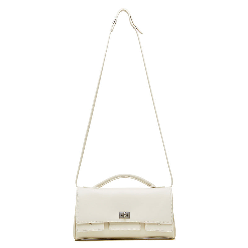 The Linear Turn-Lock Genuine Leather Bag | Minimalist East-West Handbag