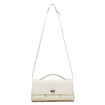 The Linear Turn-Lock Genuine Leather Bag | Minimalist East-West Handbag