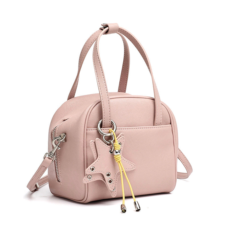 Chic Petite Genuine Leather Mini Boston Clutch Bag with Playful Star Charm