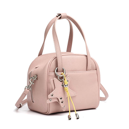 Chic Petite Genuine Leather Mini Boston Clutch Bag with Playful Star Charm