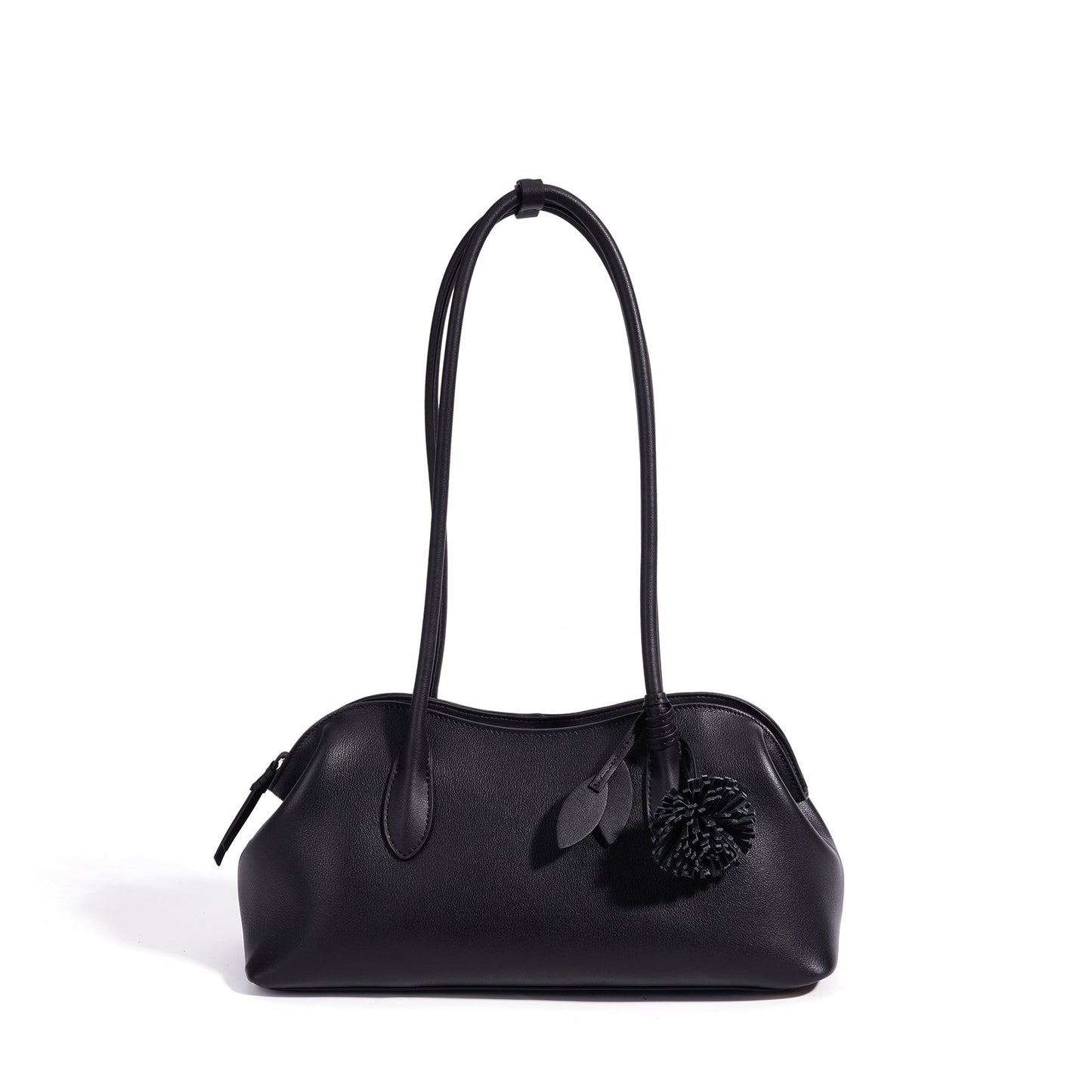Minimalist Supple Genuine Leather Curved Clutch Bag with Playful Charm