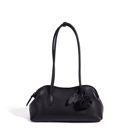 Minimalist Supple Genuine Leather Curved Clutch Bag with Playful Charm