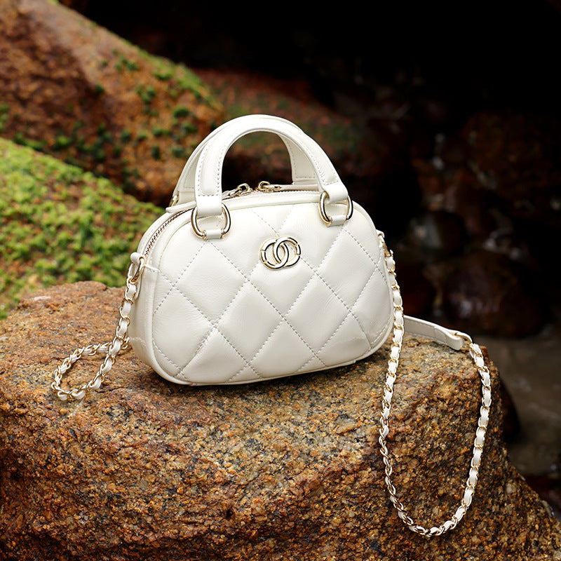 Exquisite Glossy Genuine Leather Quilted Chain Clutch Bag