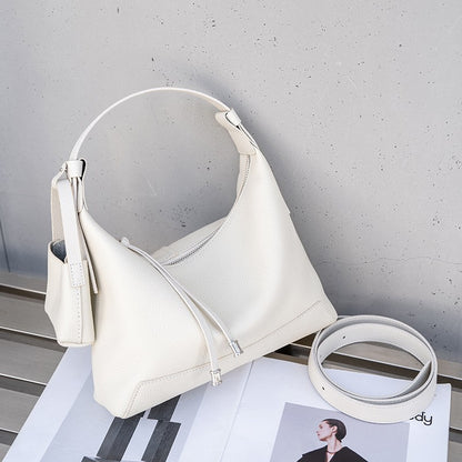 The Ethereal Slouchy Genuine Leather Bag - Minimalist Pebbled Hobo with Mini Pouch