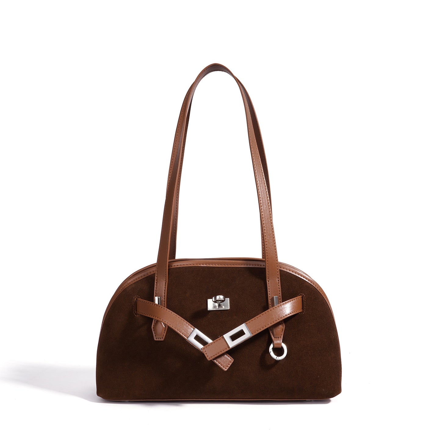 Sleek Soft Suede Genuine Leather Curved Clutch Bag