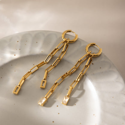 Elegant Moving Baguette Tassel Drop Earrings
