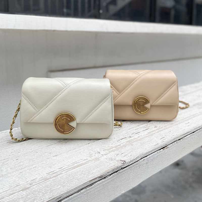 Spiral Turn-Lock Genuine Leather Quilted Crossbody Bag