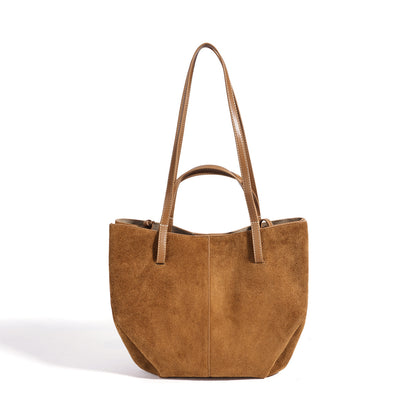 Vintage Suede Genuine Leather Tote Clutch Bag with Coin Pouch
